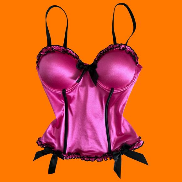 00's vintage pink satin mcbling y2k bustier corset 32B morbid threads - Picture 1 of 9